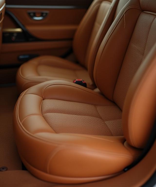 Interno di un'auto di lusso personalizzato con cuciture a contrasto